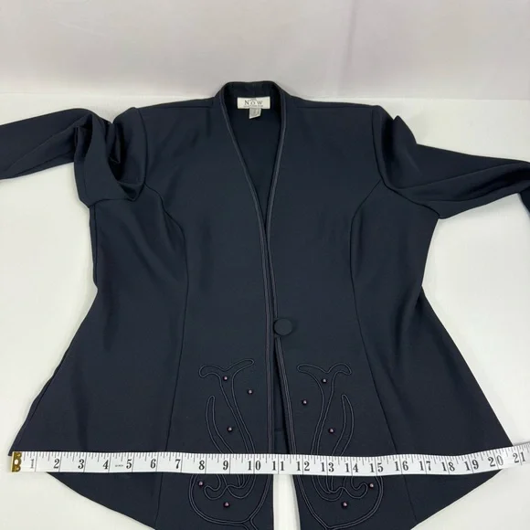 Vtg NOW by Lori Ann Navy Blue Beaded Blazer Shoulder Pads Size 12 Made in Canada - Picture 14 of 16